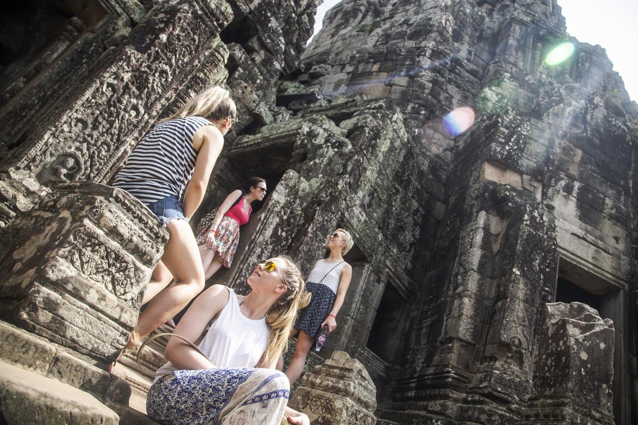 Cambodia Siem Reap Angkor Wat Female Travellers Exploring
