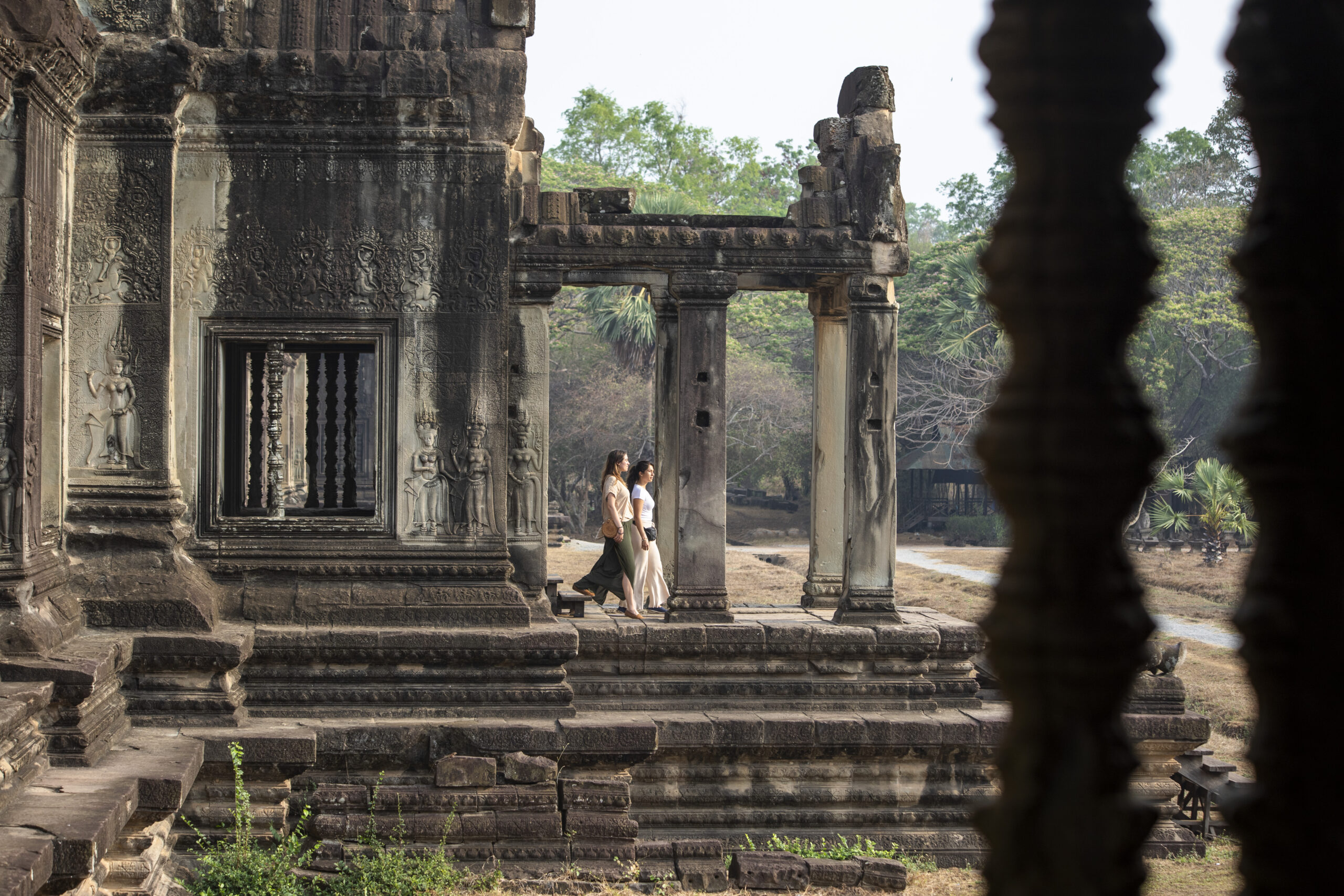 Cambodia Siem Reap Angkor Wat Temple Female Travellers Exploring